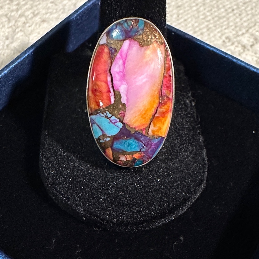 Pink Oyster Copper Turquoise Ring
